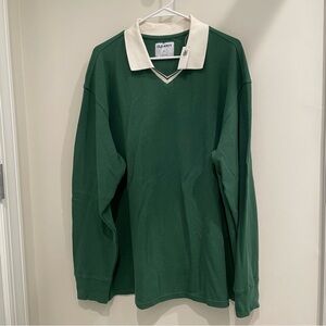 NWT Old Navy Green V-Neck Long Sleeve Polo with Cream Collar